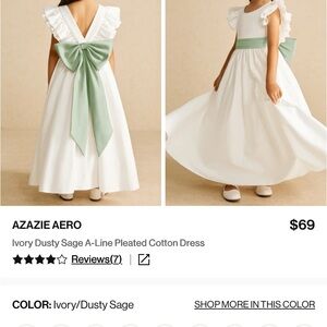 Azazie Aero Ivory Dress with Sage Green Bow